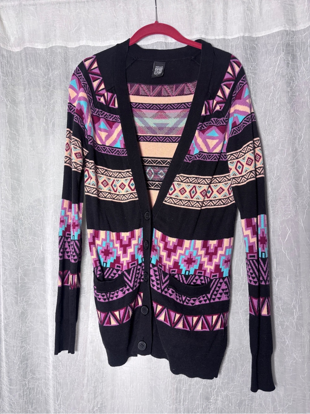 Nollie Womens Geometric
Southwestern Button Front Cardigan
Black Size M